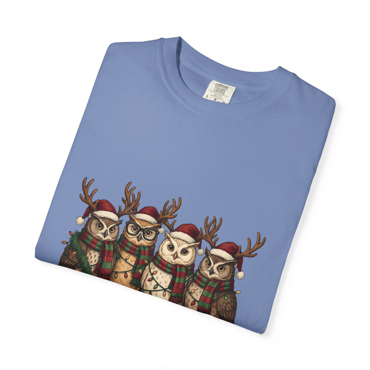 Owl Pack T-Shirt Christmas Pets Gift Women Line Art T-Shirt Owl T-Shirt Xmas Fan Owl Hoot Graphic Illustration Led Lights T-Shirt