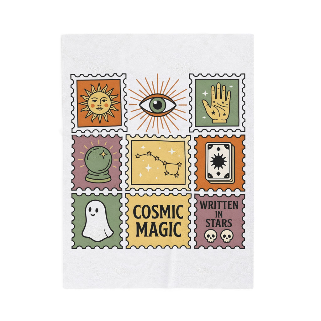 Magic Stamps Blanket Halloween Zodiac Gift Women Hippie Blanket Rubber Stamp Blanket Horror Fan Psychedelic Blanket Astrology Graphic Vintage