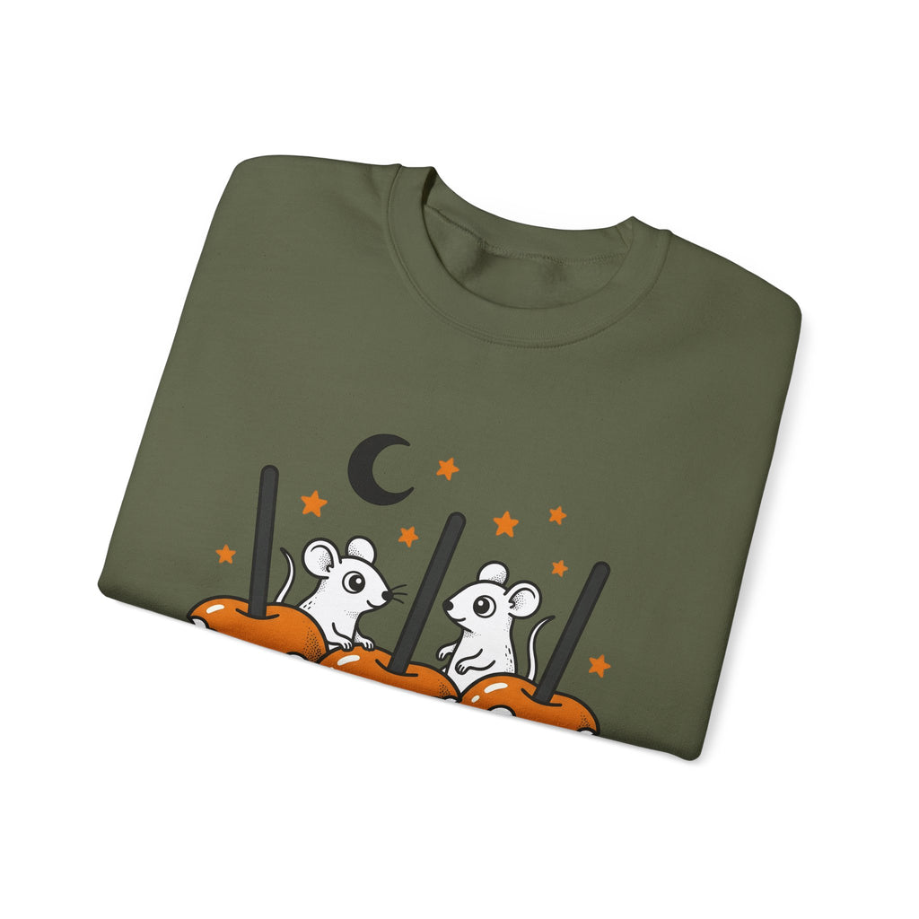 Caramel Apples Mice Sweatshirt Halloween Autumn Gift Women Comic Sweatshirt Candy Apples Sweatshirt Horror Fan Cartoon Sweatshirt Fall Graphic Retro Crescent