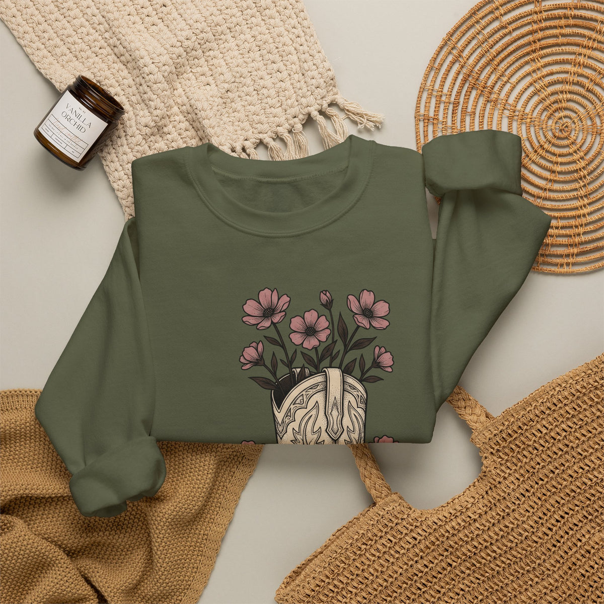 Leather Boot Sweatshirt Moms Ranch Gift Women Southwestern Sweatshirt Boot Sweatshirt Mom Enthusiast Western Sweatshirt Farmhouse Graphic Sketch Bouquet Sweatshirt