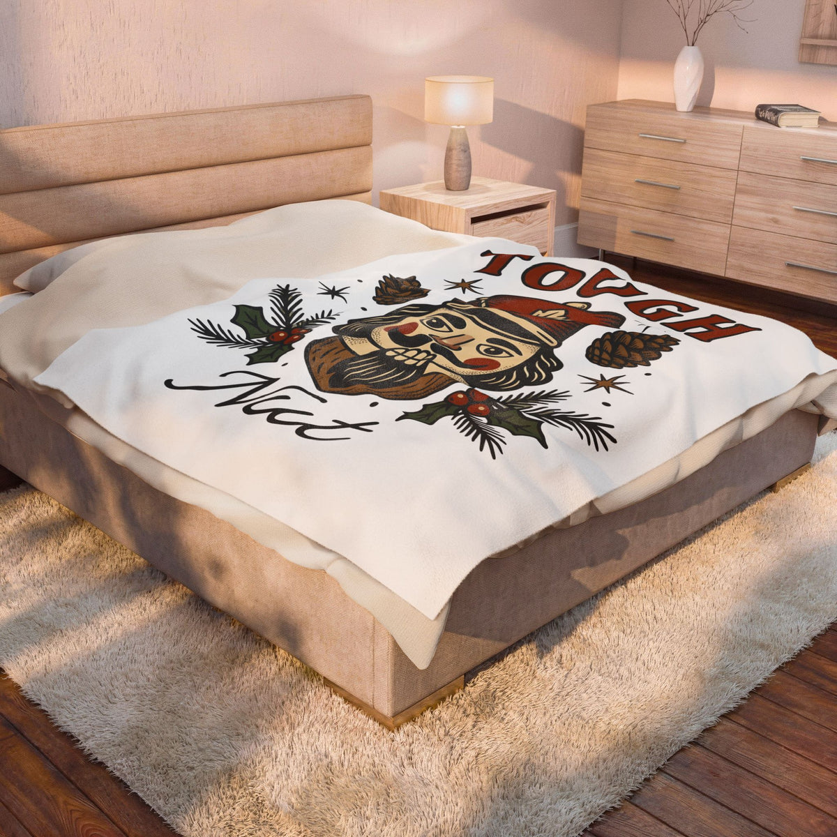 Nutcracker Head Blanket Christmas Celebration Gift Women Retro Blanket Nutcracker Blanket Xmas Fan Vintage Blanket Party Graphic Sketch Pinecone