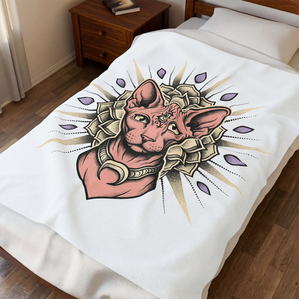 Sphynx Pet Blanket Cat Meditation Gift Women Tribal Blanket Hairless Cat Blanket Cat Fan Tribalism Blanket Mindfulness Graphic Etched Circle Design