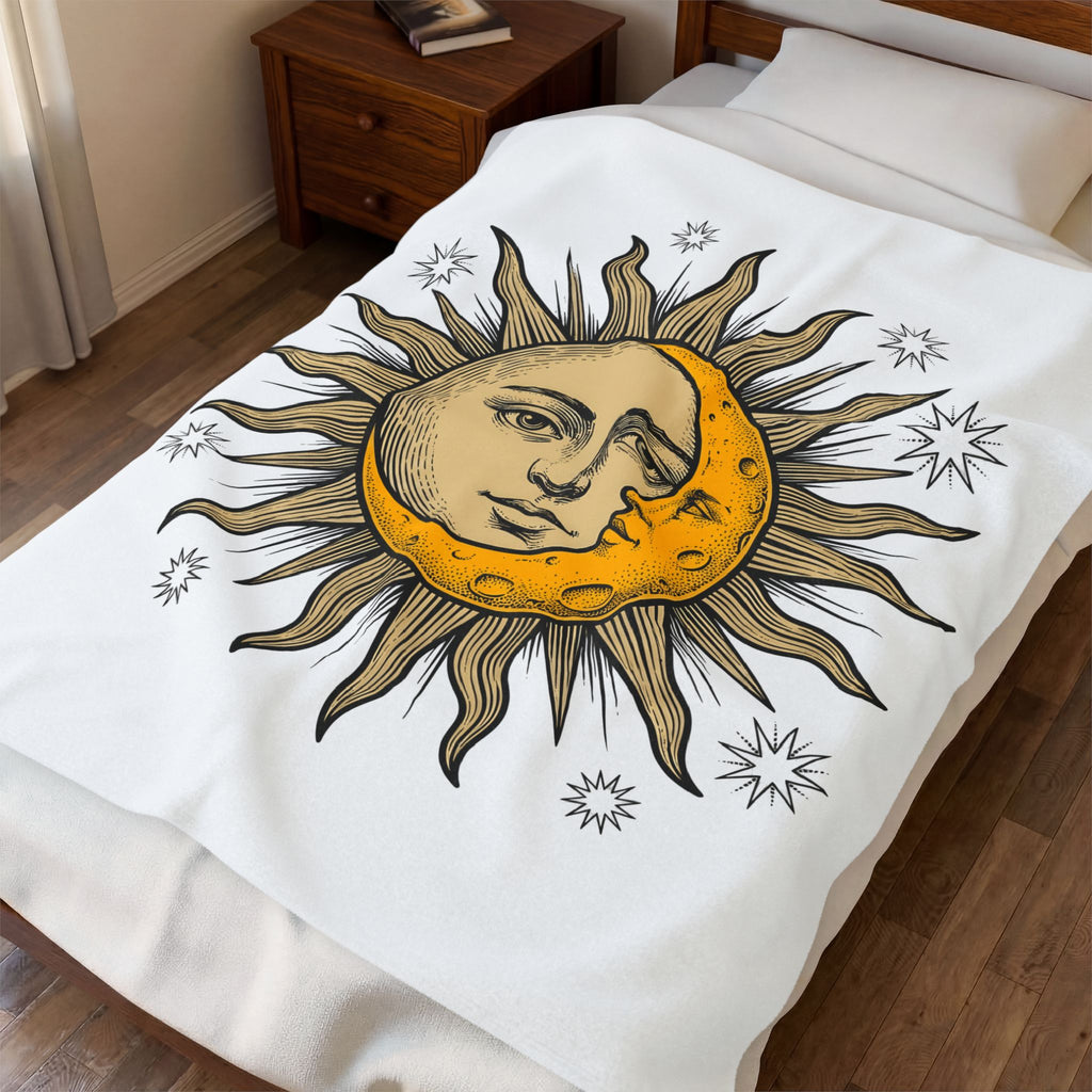 Sun Moon Faces Blanket Celestial Zodiac Gift Women Hippie Blanket Moonface Blanket Galaxy Fan Cosmic Blanket Astrology Graphic Retro Stars Blanket