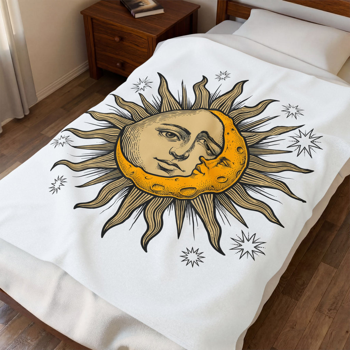 Sun Moon Faces Blanket Celestial Zodiac Gift Women Hippie Blanket Moonface Blanket Galaxy Fan Cosmic Blanket Astrology Graphic Retro Stars Blanket