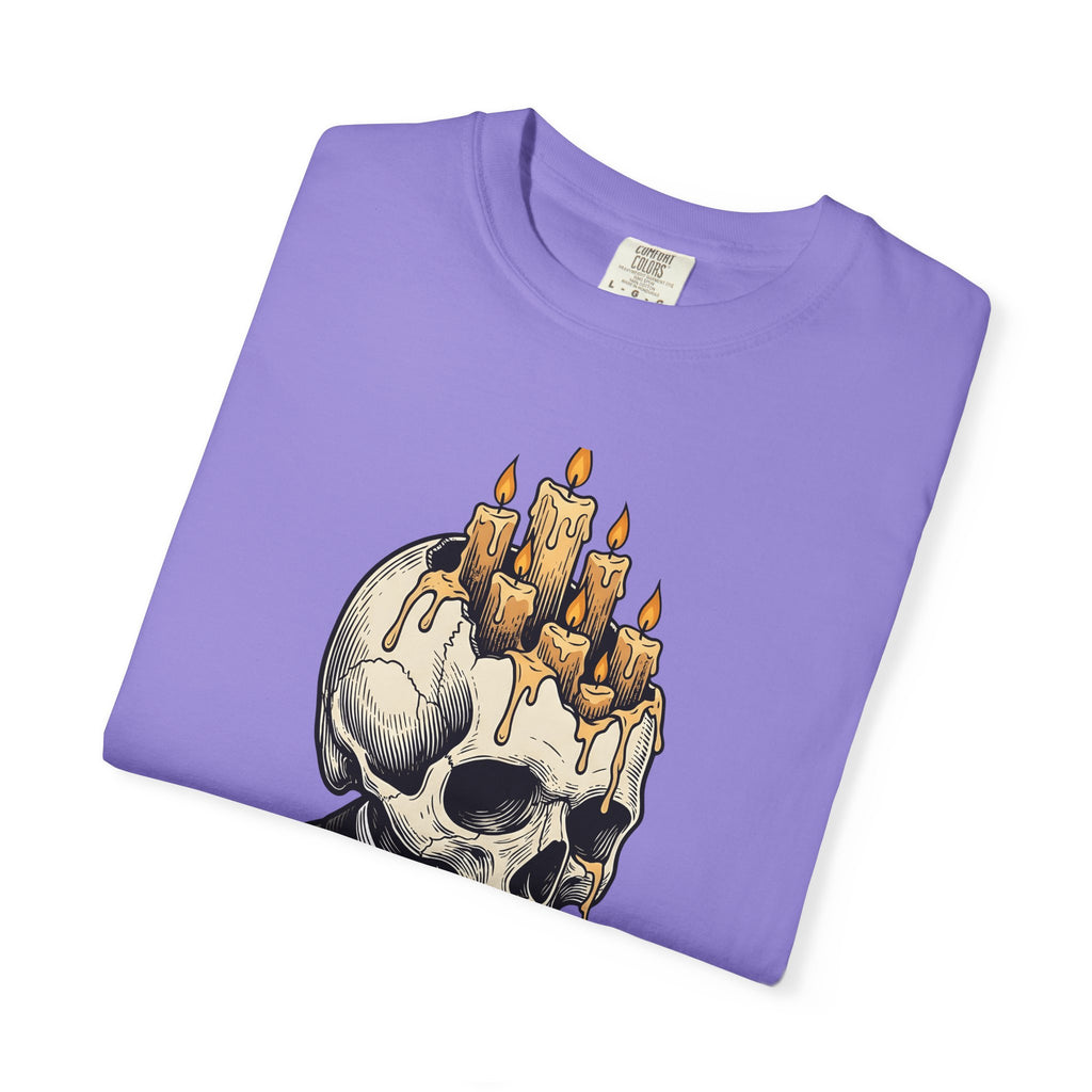 Skull Candles T-Shirt Gothic Halloween Gift Women Gothic T-Shirt Candle T-Shirt Dark Fan Cthulhu Graphic Spooky T-Shirt Vintage Wax T-Shirt
