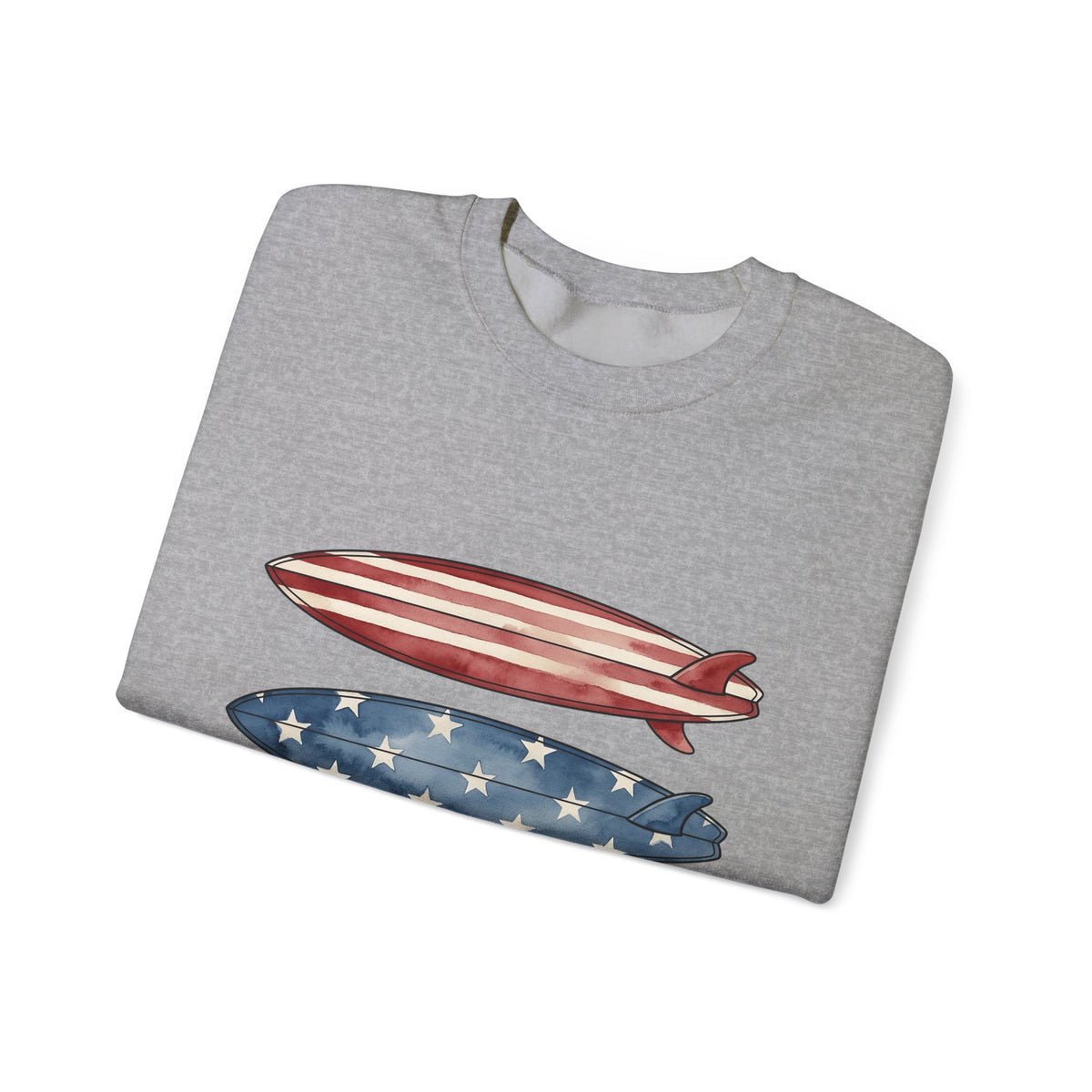 American Surfboards Sweatshirt 4th Of July Ocean Gift Women Painting Sweatshirt Surfboard Sweatshirt Independence Day Fan Artistic Sweatshirt Sea Graphic Retro