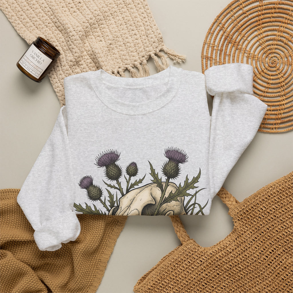 Animal Skull Sweatshirt Animals & Flowers Spooky Gift Women Sketch Sweatshirt Cranium Sweatshirt Wildlife Fan Illustration Graphic Sweatshirt Hand Drawn