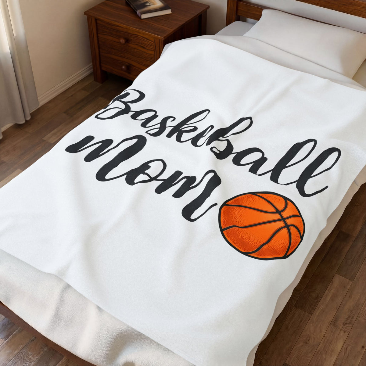 Basketball Graphic Blanket Moms Sports Gift Women Script Blanket Hoop Blanket Mom Fan Calligraphy Blanket Athlete Graphic Modern Sports Ball Blanket