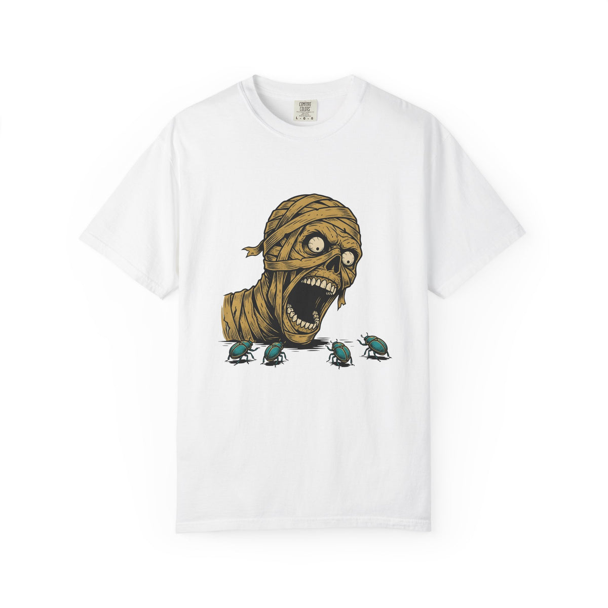 Mummy Skull T-Shirt Halloween Ghost Gift Women Creepy T-Shirt Skull T-Shirt Horror Fan Spooky T-Shirt Specter Graphic Classic Scarab T-Shirt