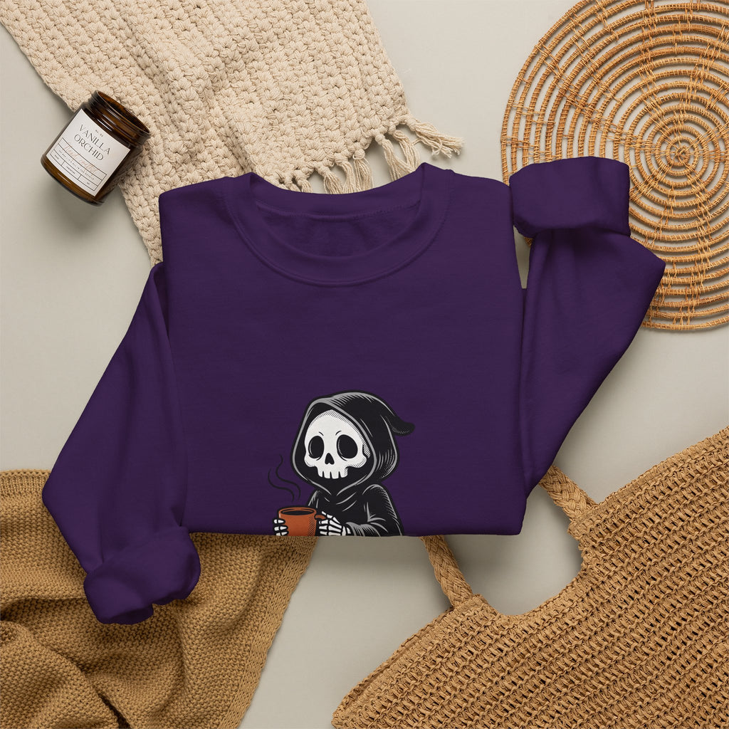 Reaper Skull Sweatshirt Halloween Latte Gift Women Retro Sweatshirt Grim Reaper Sweatshirt Horror Fan Grunge Sweatshirt Coffee Graphic Vintage Sweatshirt Sweatshirt