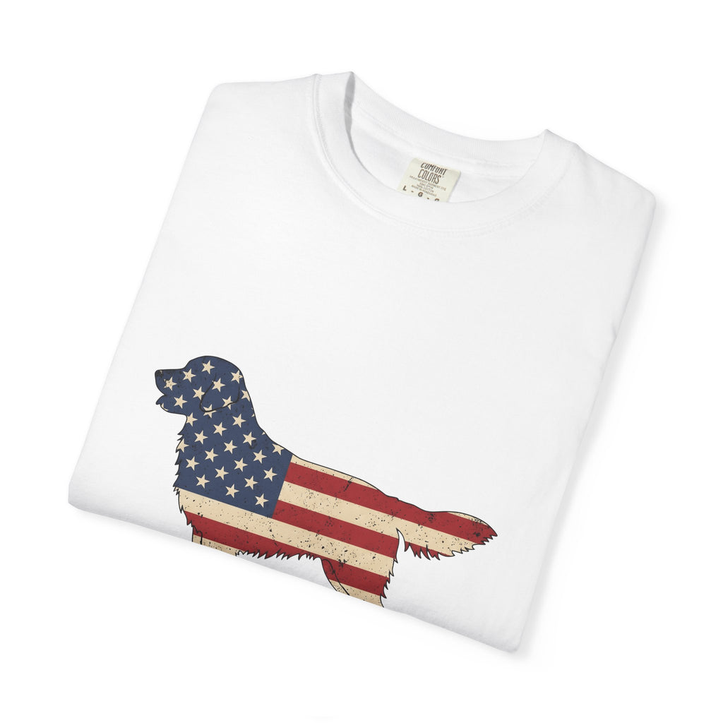 Golden Retriever America Canine Gift Sketch Retriever Patriot Fan Dog Drawing Cartoon American T-Shirt