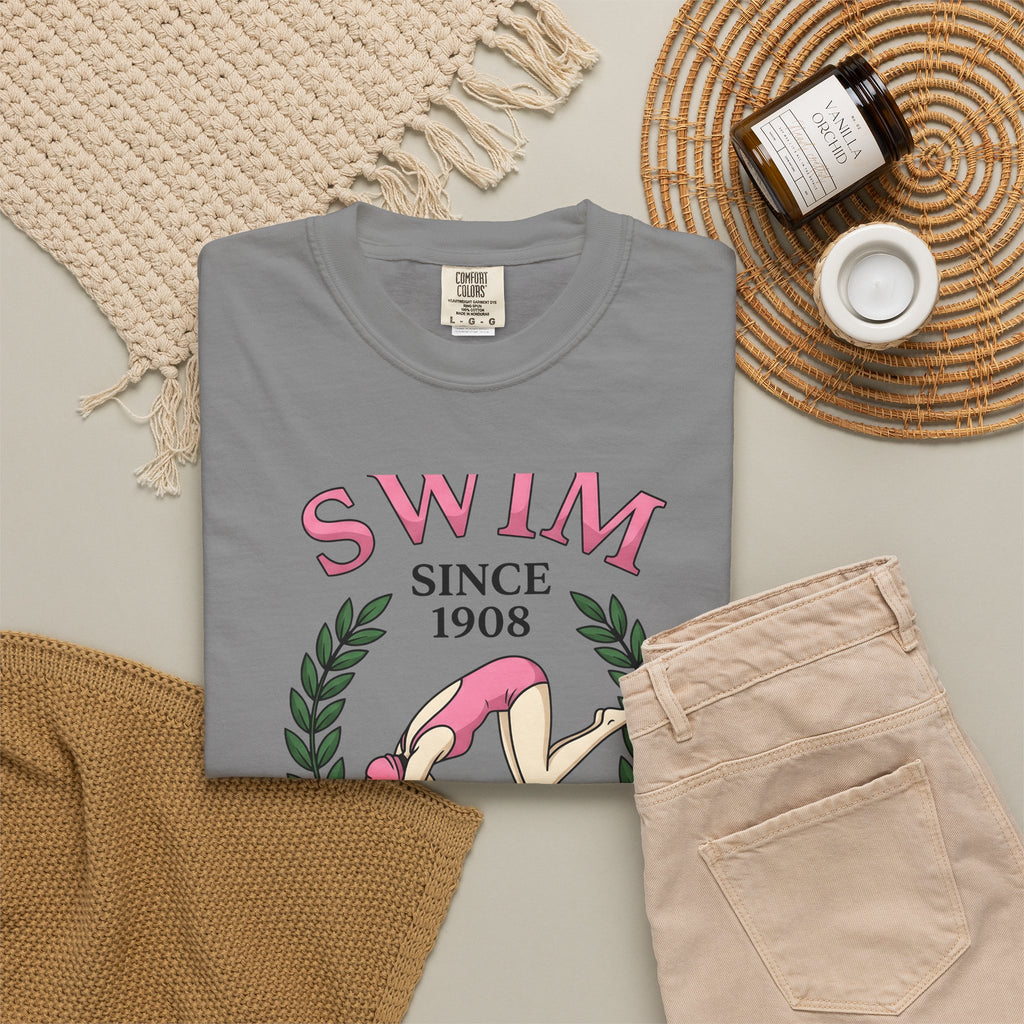 Swim Graphic T-Shirt Swimming Exercise Gift Women Antique T-Shirt Swimwear T-Shirt Aquatic Enthusiast Vintage T-Shirt Fitness Graphic Old School