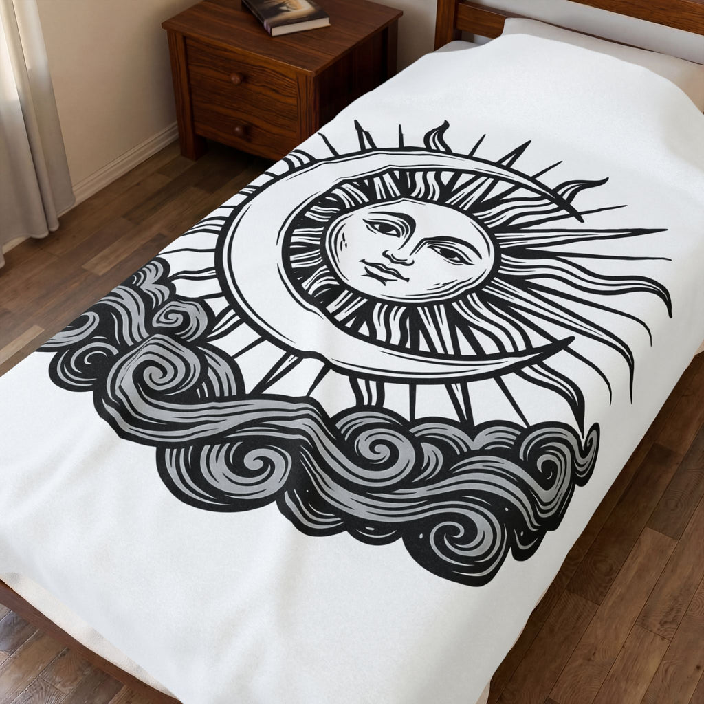 Sun Moon Boho Chic Astrology Gift Sketch Celestial Body Bohemian Enthusiast Drawing Astrology Blanket