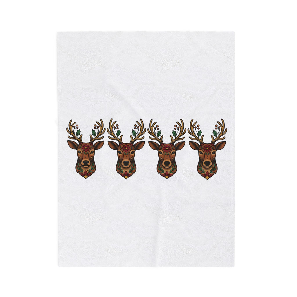 Reindeer Head Holiday Christmas Gift Folk Caribou Christmas Fan Primitive Xmas Vintage Holly Blanket