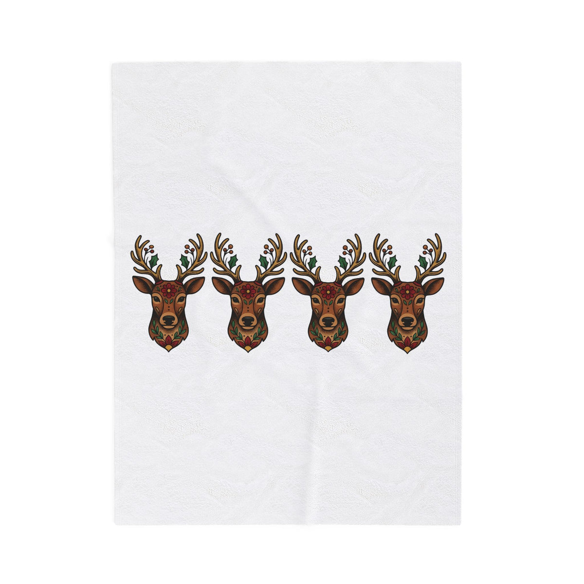 Reindeer Head Holiday Christmas Gift Folk Caribou Christmas Fan Primitive Xmas Vintage Holly Blanket