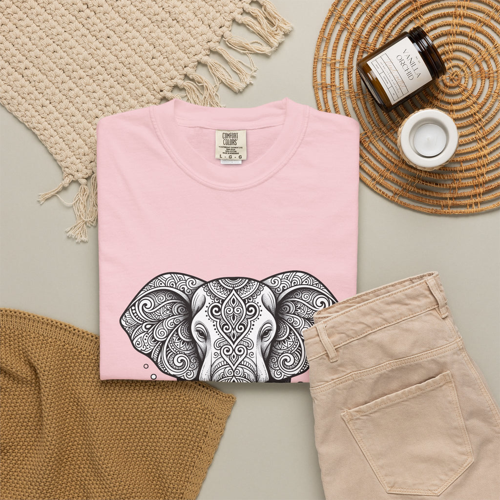 Elephant Art T-Shirt Boho Chic Critter Gift Women Hippie T-Shirt Pachyderm T-Shirt Bohemian Fan Psychedelic T-Shirt Animal Graphic Line Art