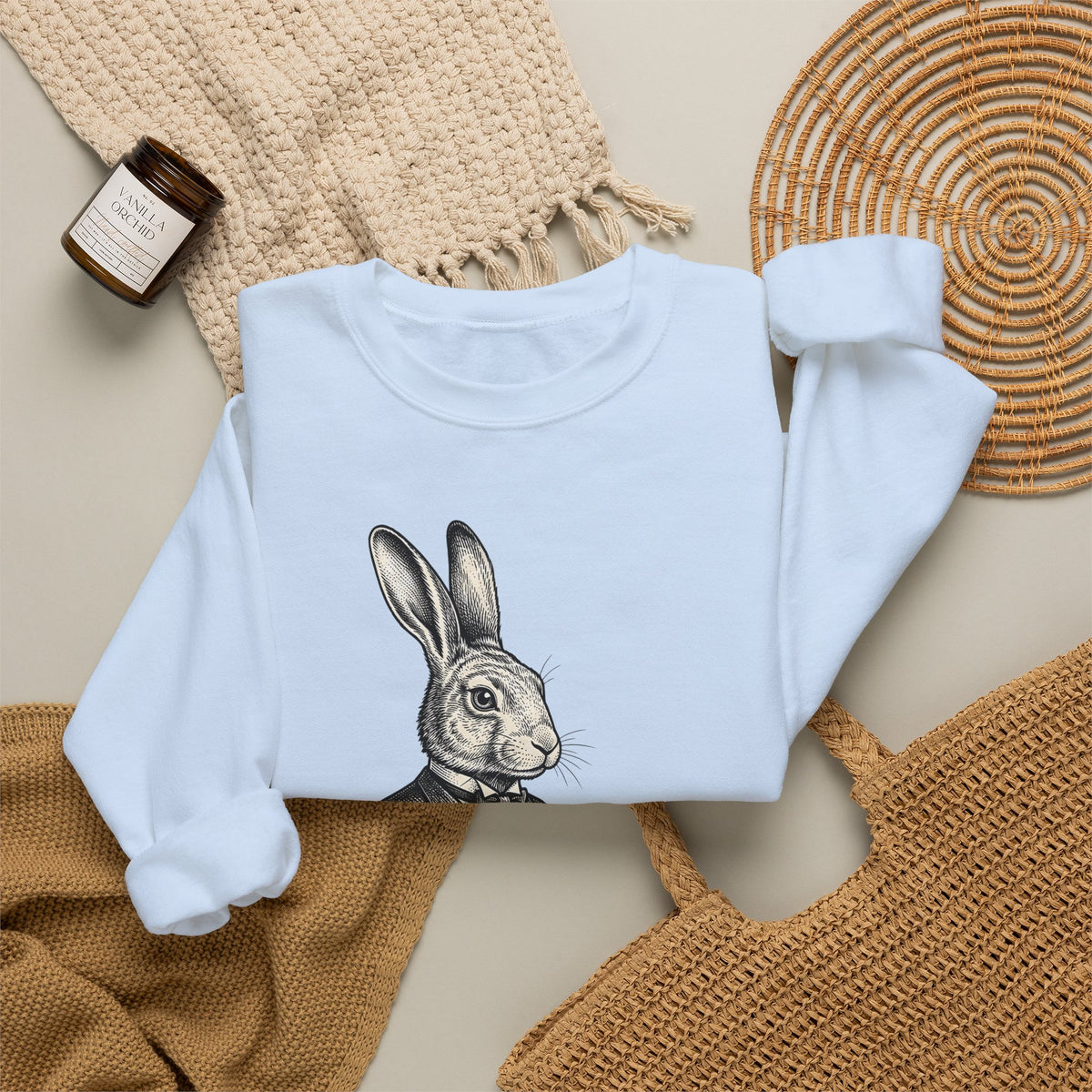 Rabbit Bartender Sweatshirt Animal Bar Gift Women Vintage Sweatshirt Bunny Sweatshirt Pet Fan Retro Sweatshirt Pub Graphic Hand Drawn Playing Card Sweatshirt