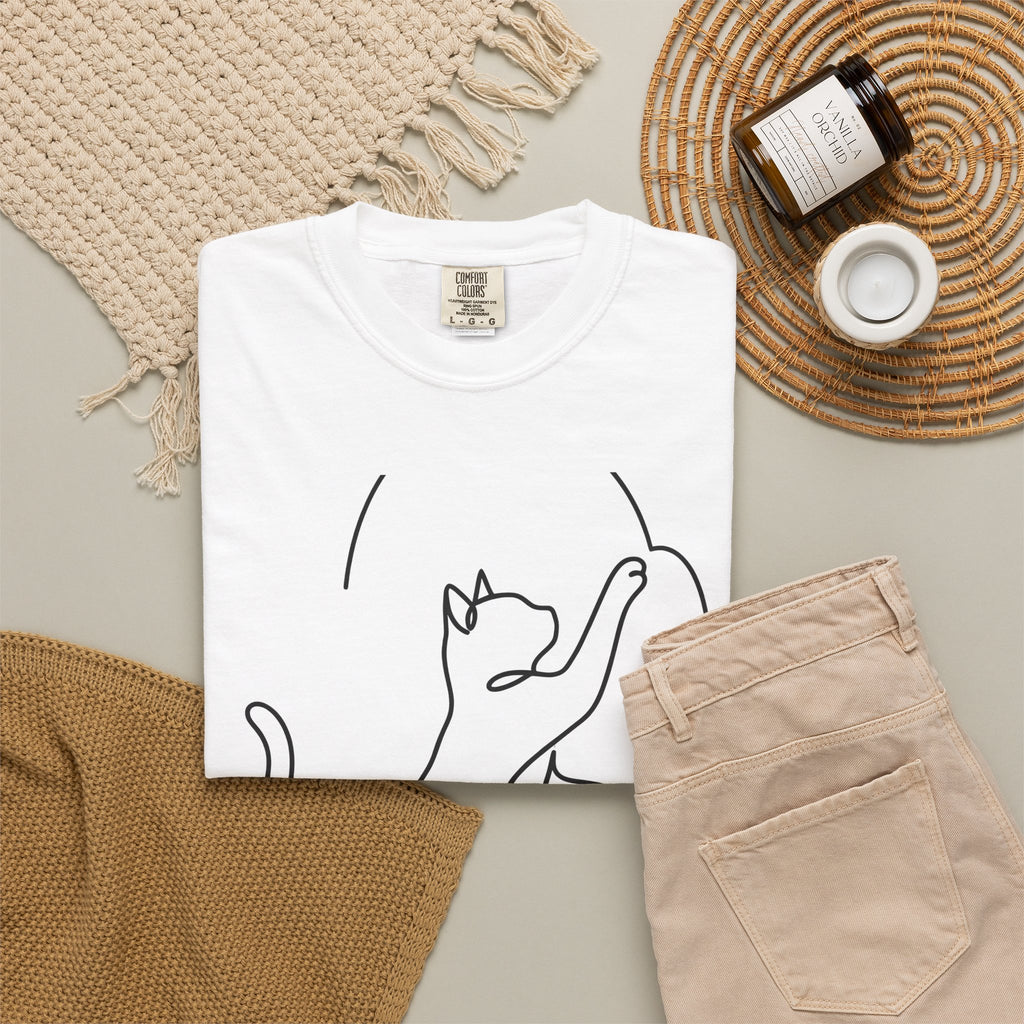 Cat Sketch T-Shirt Cat Creatures Gift Women Basic T-Shirt Kitten T-Shirt Cat Fan Feline T-Shirt Simple Illustration Animal Graphic Geometric Heart