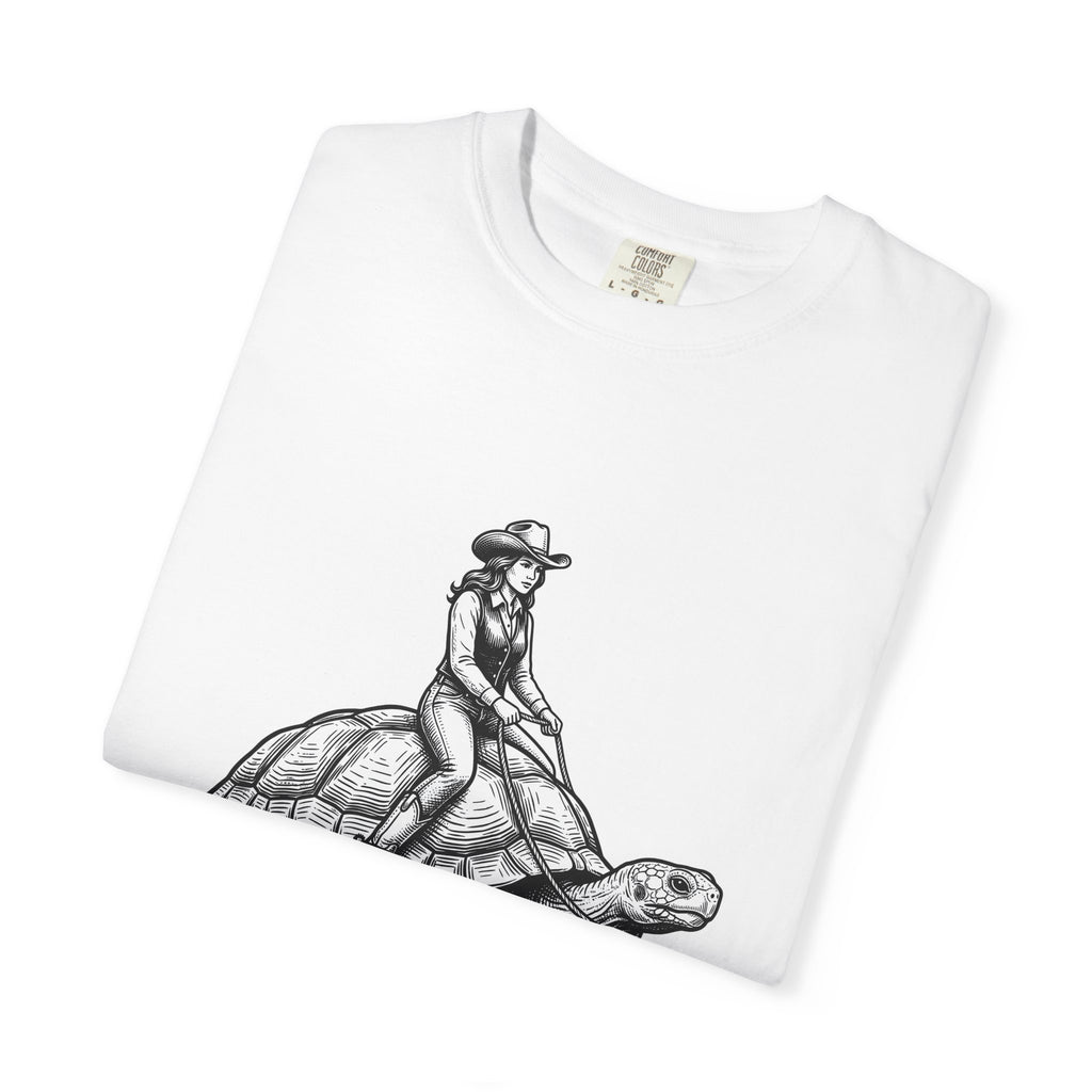 Cowgirl Riding Tortoise T-Shirt Cowgirl Western Gift Women Vintage T-Shirt Cowgirl Riding Turtle T-Shirt Rodeo Fan Retro T-Shirt Western Design