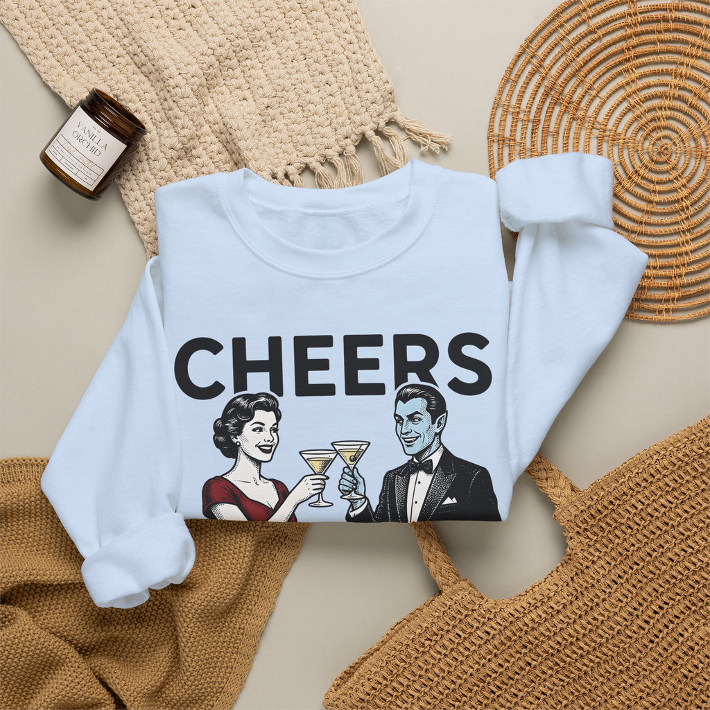 Vampire Duo Sweatshirt Halloween Event Gift Women Antique Sweatshirt Vampire Couple Sweatshirt Horror Fan Spooky Sweatshirt Party Graphic Old School Wine Glass
