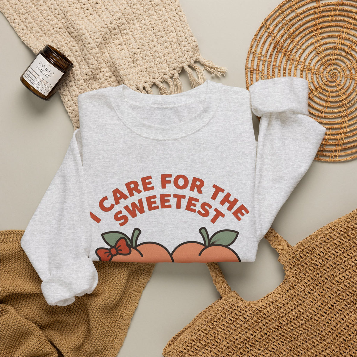 Adorable Peach Design Sweatshirt Nurses Gratitude Gift Women Chibi Sweatshirt Peach Sweatshirt Nurse Enthusiast Cartoon Sweatshirt Appreciation Graphic Comic