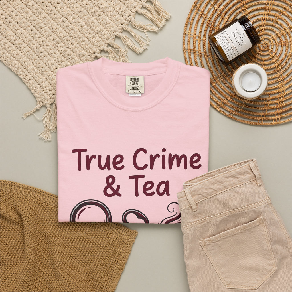 Teacup T-Shirt Drinks Suspense Gift Women Line Art T-Shirt Teapot T-Shirt Beverage Fan Illustration Graphic Mystery Cartoon Magnifier T-Shirt
