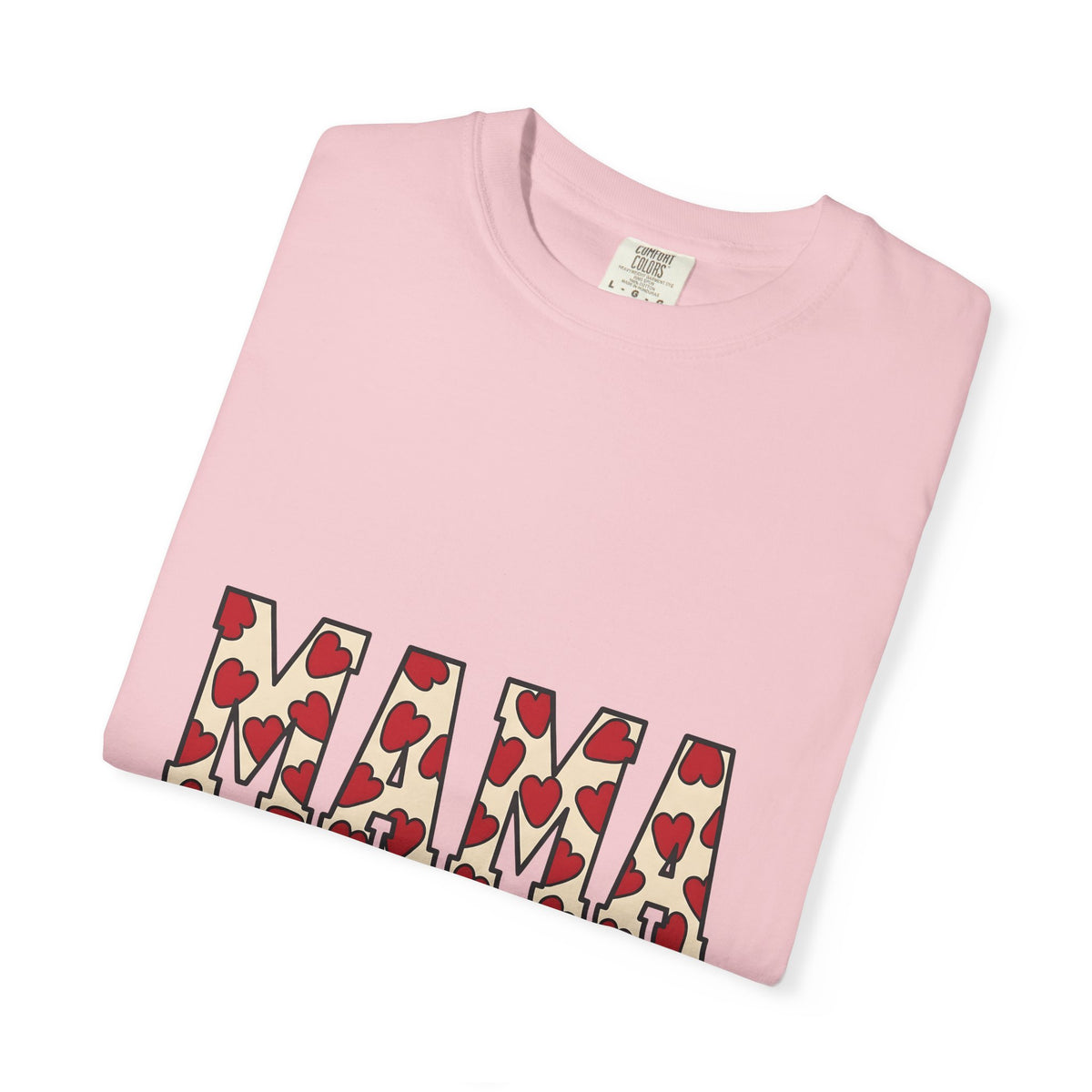 Heart Pattern Text T-Shirt Moms Family Gift Women Bold T-Shirt Typography T-Shirt Motherhood Fan Graphic T-Shirt Clan Graphic Retro Red Hearts