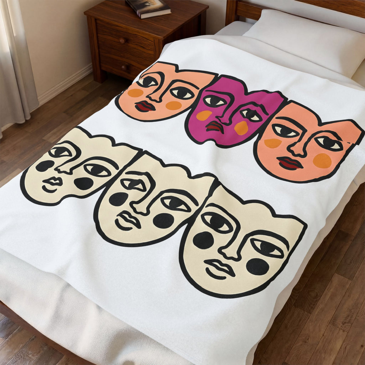 Abstract Faces Blanket Abstract Art Gift Women Modern Blanket Faces Blanket Art Fan Contemporary Blanket Artistic Graphic Minimal Bold Outlines
