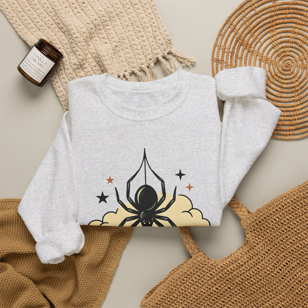 Spider Flask Sweatshirt Halloween Eerie Gift Women Typography Sweatshirt Flask Sweatshirt Horror Fan Gothic Sweatshirt Spooky Graphic Classic Glitter Sweatshirt