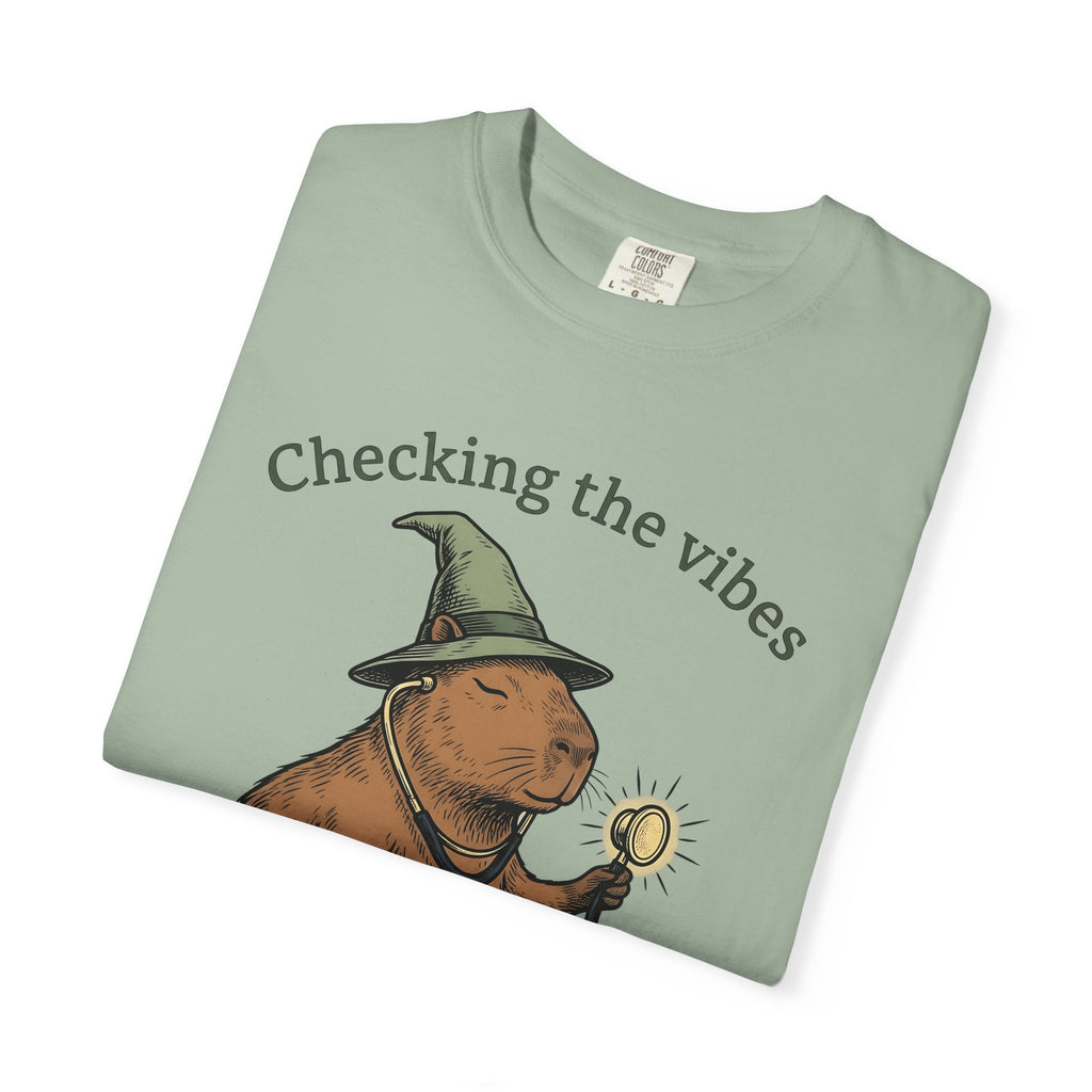 Capybara Warlock T-Shirt Nurses Critter Gift Women Illustrated T-Shirt Rodent T-Shirt Nurse Enthusiast Cartoon T-Shirt Animal Graphic Line Art