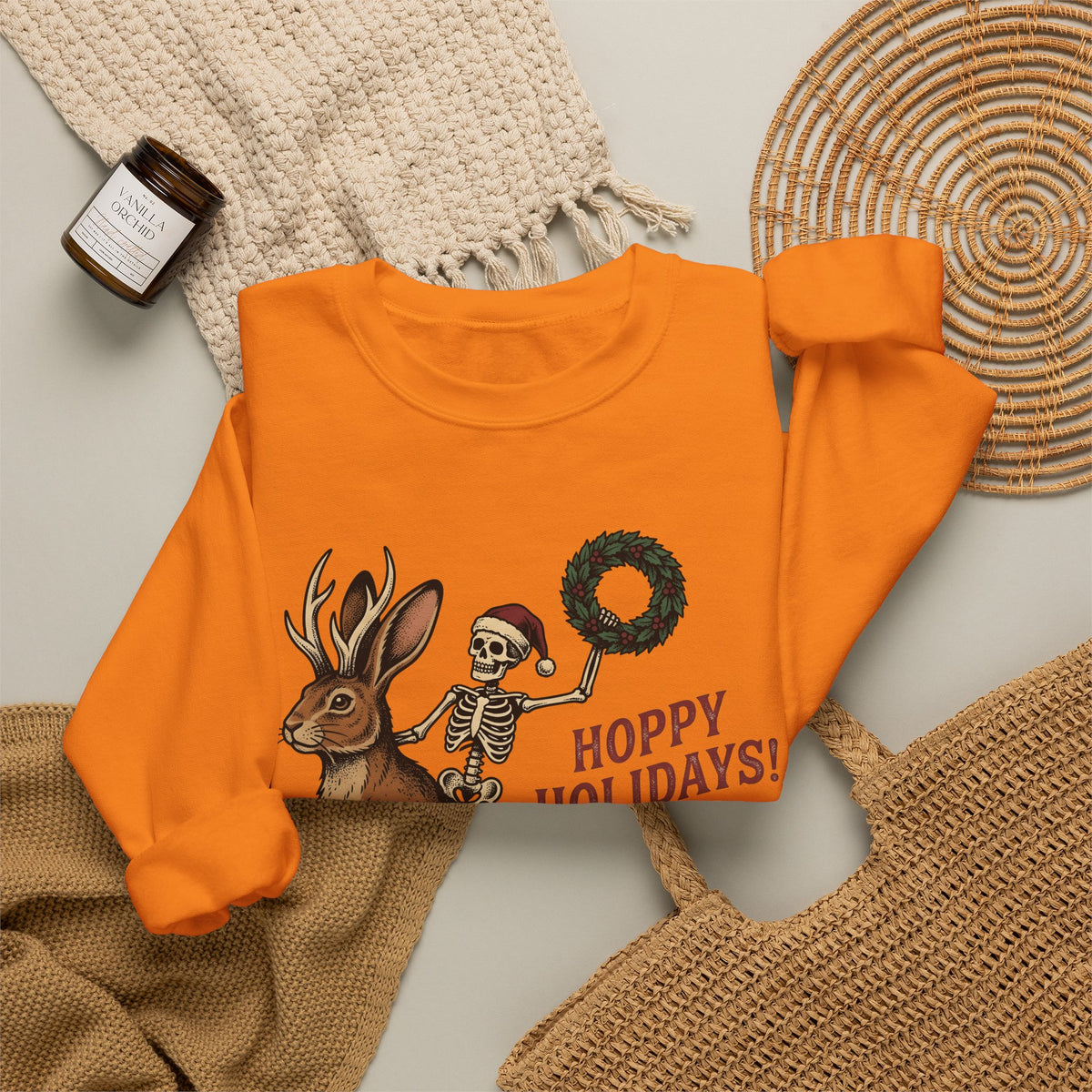 Jackalope Skull Sweatshirt Christmas Jokes Gift Women Antique Sweatshirt Rabbit Skull Sweatshirt Xmas Fan Vintage Sweatshirt Pun Graphic Doodle Circle Sweatshirt