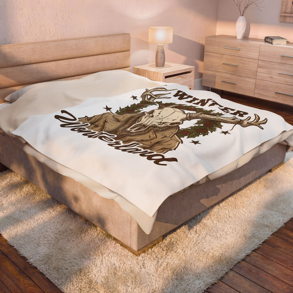 Antler Skull Blanket Christmas Frost Gift Women Throwback Blanket Deer Skull Blanket Xmas Fan Holiday Blanket Frosty Graphic Cartoon Pine Wreath