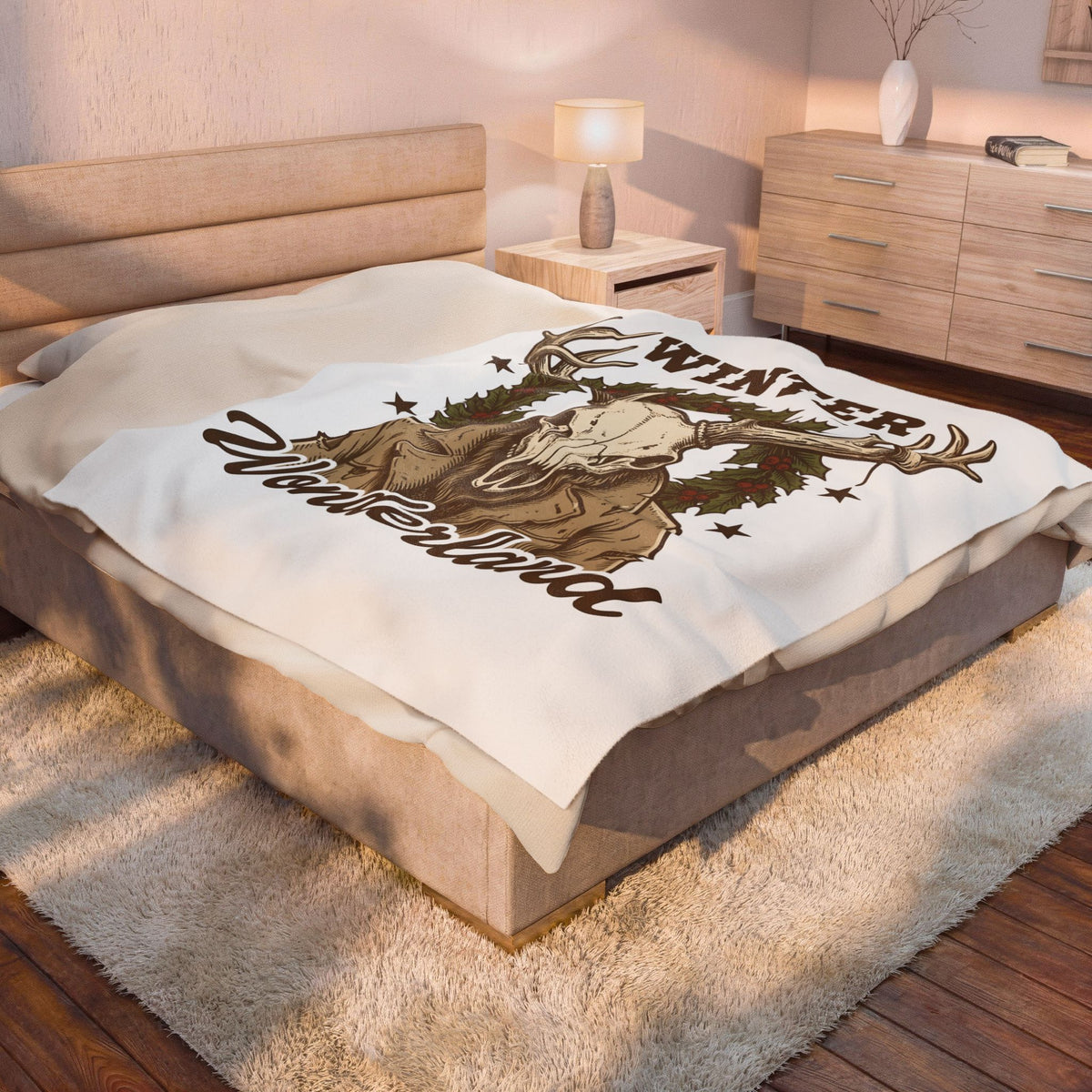 Antler Skull Blanket Christmas Frost Gift Women Throwback Blanket Deer Skull Blanket Xmas Fan Holiday Blanket Frosty Graphic Cartoon Pine Wreath