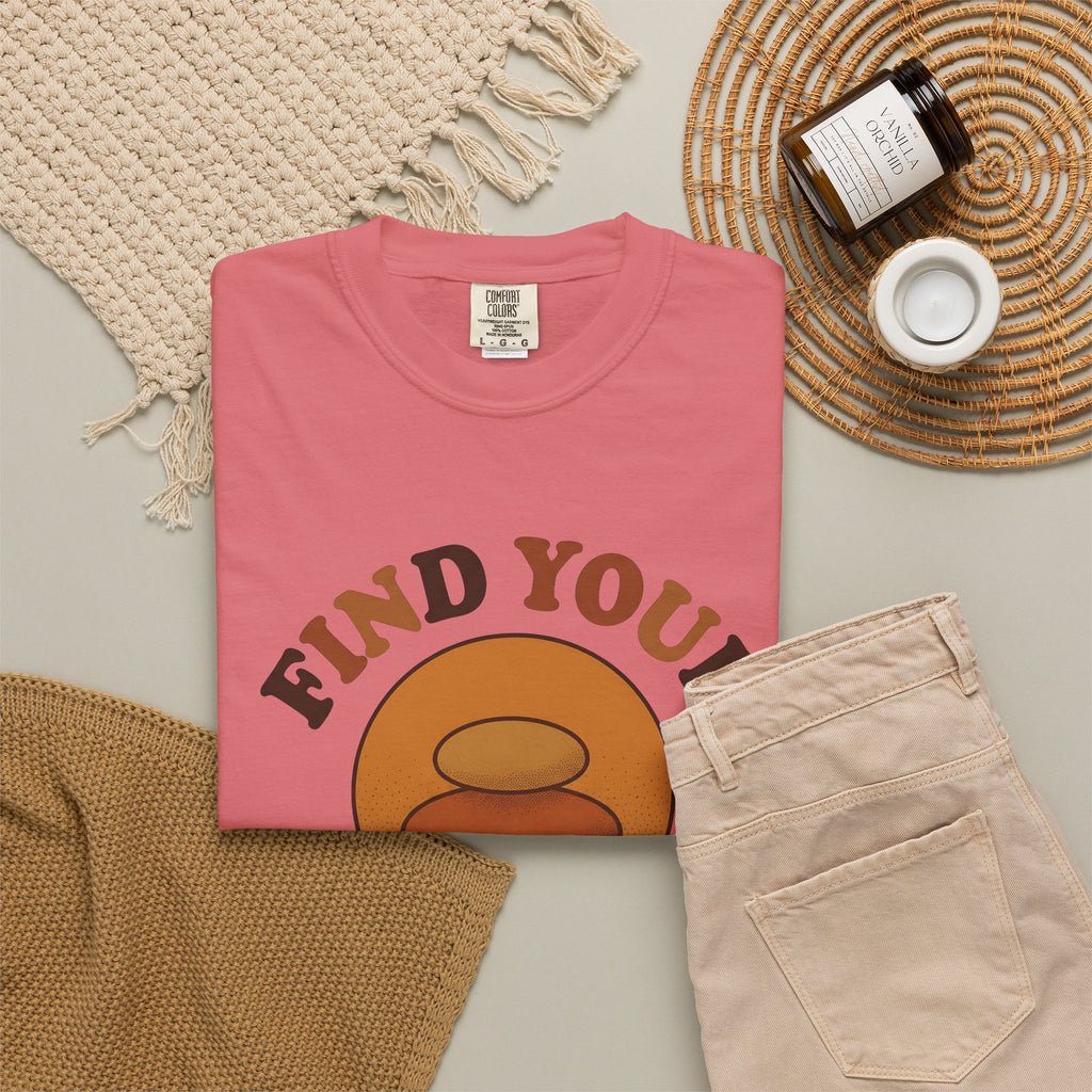 Cairn Stack T-Shirt Sports Selfcare Gift Women Tribal T-Shirt Rock Pile T-Shirt Athlete Fan Stone T-Shirt Wellness Graphic Hand Drawn Sunshine