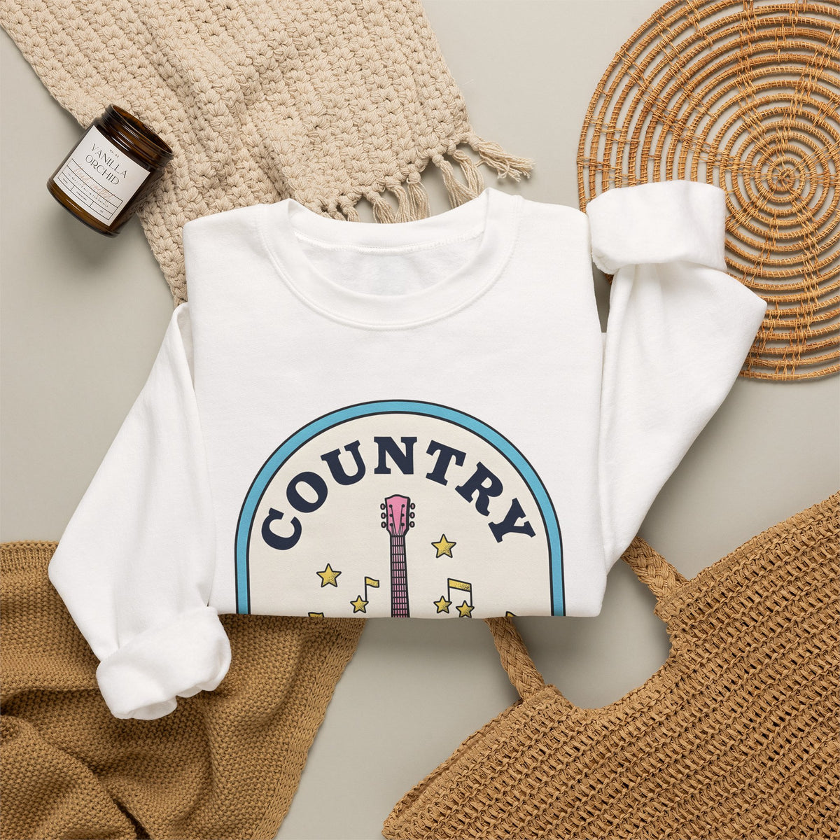 Pastel Guitar Sweatshirt Cowgirl Sound Gift Women Antique Sweatshirt Guitar Sweatshirt Rodeo Fan Vintage Sweatshirt Audio Graphic Nostalgic Twinkle Sweatshirt