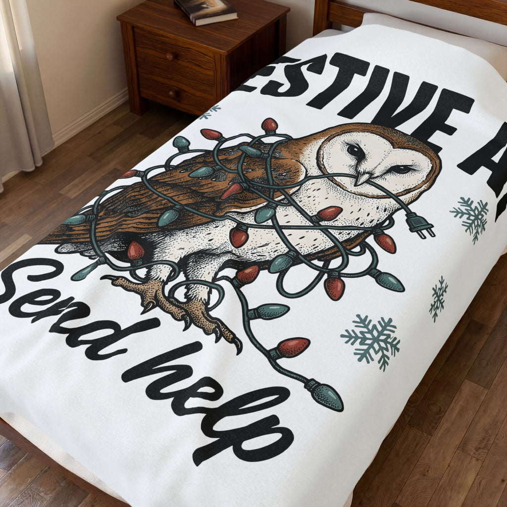 Owl Christmas Lights Christmas Animal Gift Hand Drawn Owl String Lights Xmas Fan Owl Blanket