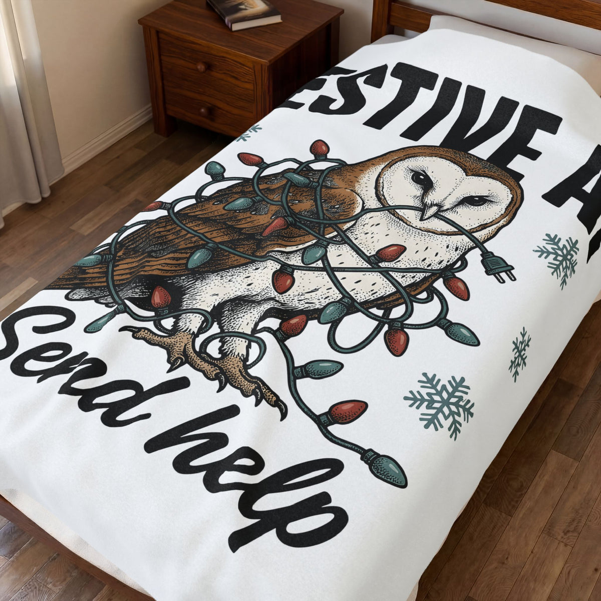 Owl Christmas Lights Christmas Animal Gift Hand Drawn Owl String Lights Xmas Fan Owl Blanket
