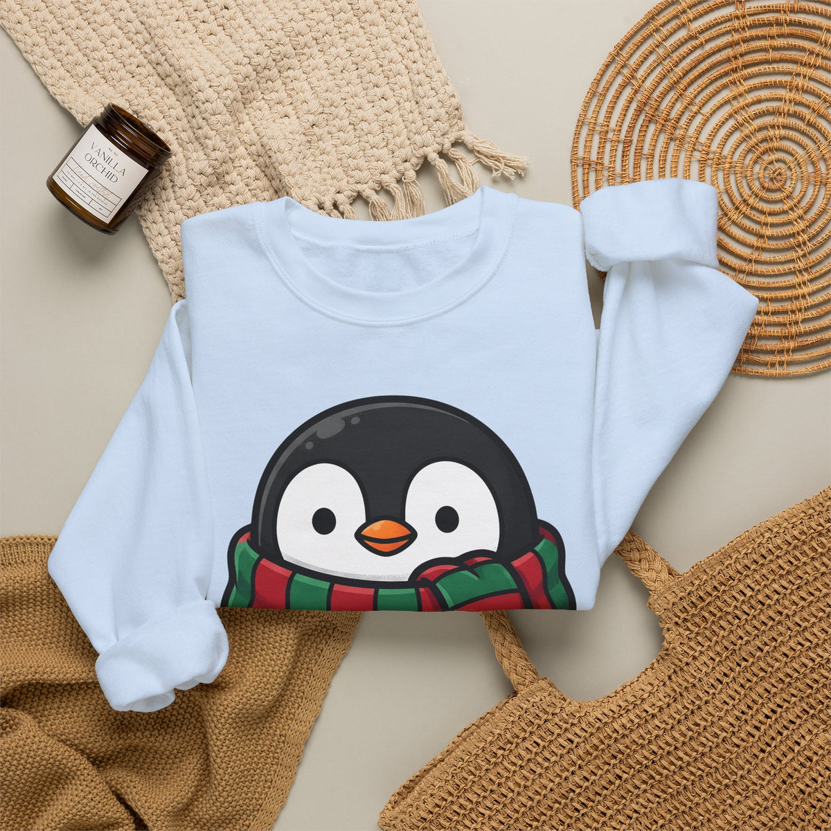 Penguin Clipart Sweatshirt Animals Festive Gift Women Kawaii Sweatshirt Pinguin Sweatshirt Wildlife Fan Cute Sweatshirt Holiday Graphic Comic Neck Wrap Sweatshirt