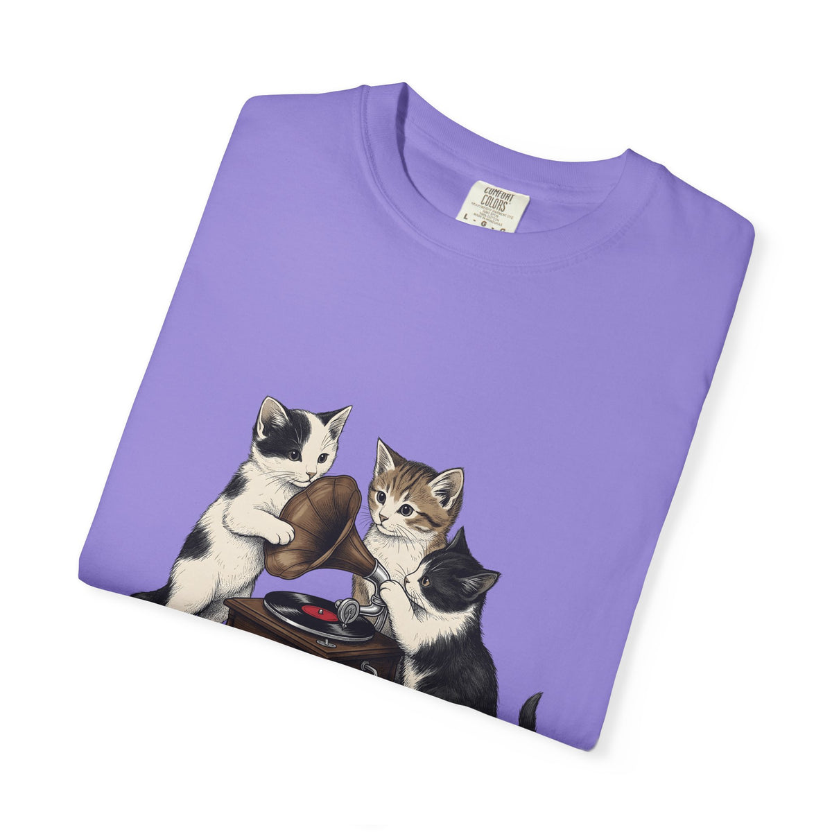 Cats Turntable T-Shirt Cat Songs Gift Women Sketch T-Shirt Record Player T-Shirt Feline Fan Vinyl T-Shirt Music Graphic Cartoon Lp Discs T-Shirt