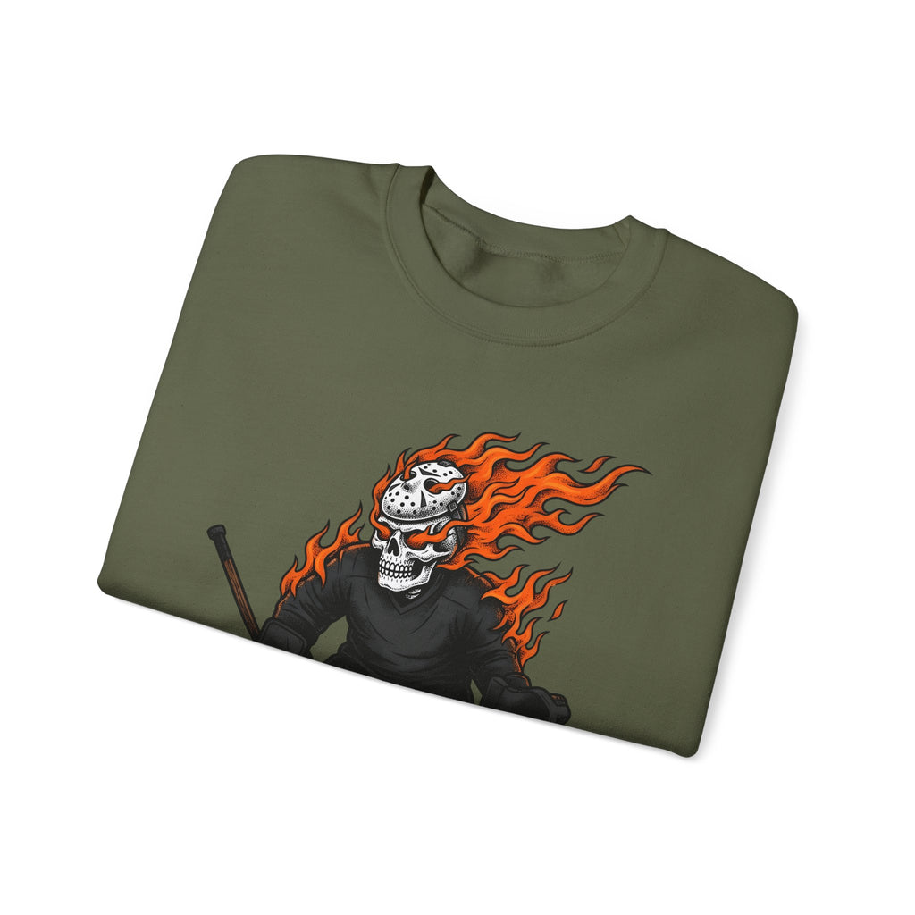 Burning Hockey Goalie Sweatshirt Hockey Skeleton Gift Women Neo Traditional Sweatshirt Goalie Sweatshirt Hockey Fan Hockey Player Sweatshirt Bone Graphic Old