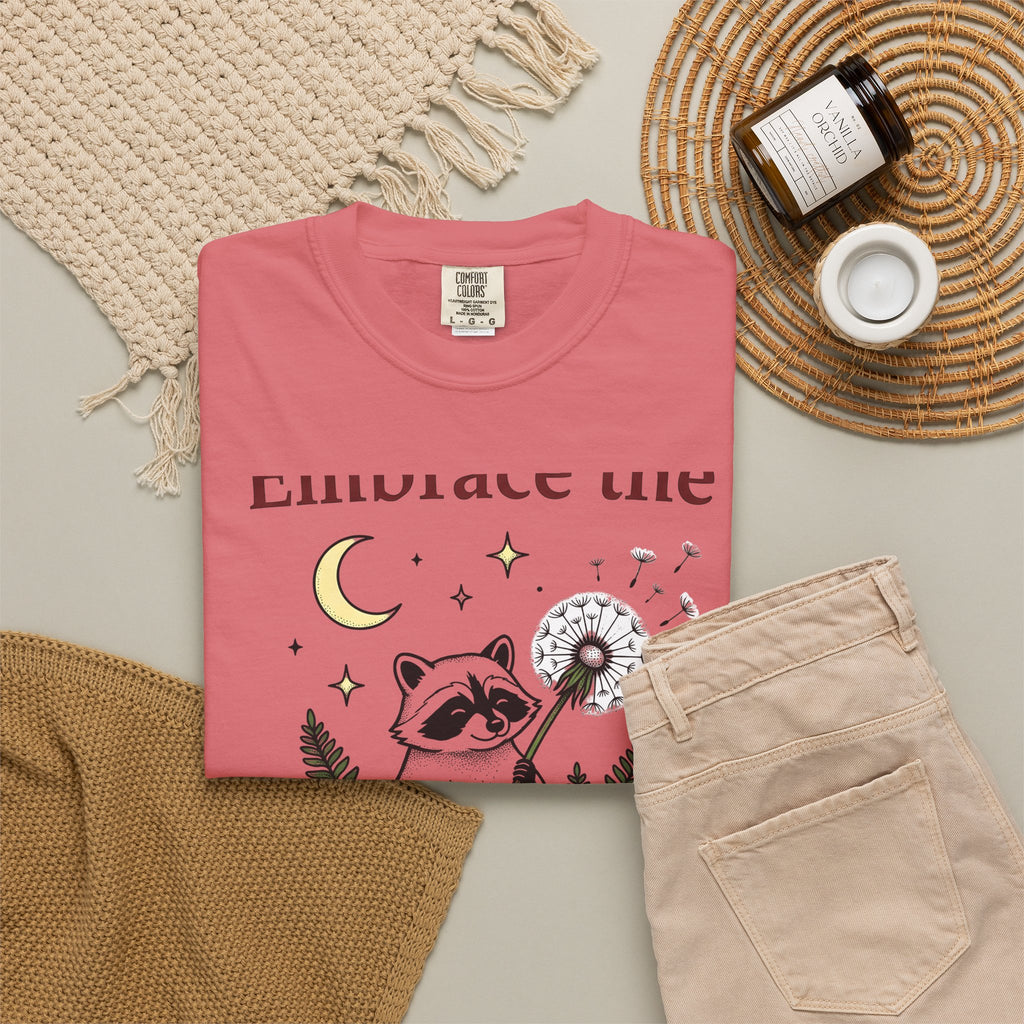 Raccoon Seed T-Shirt Cute Wildlife Gift Women Fanciful T-Shirt Trash Panda T-Shirt Adorable Fan Whimsical T-Shirt Animal Graphic Doodle Lunar