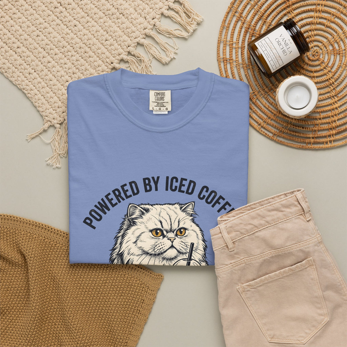 Persian Cat Coffee T-Shirt Coffee Animals Gift Women Hand Drawn T-Shirt Persian Cat T-Shirt Coffee Fan Illustrated T-Shirt Pet Graphic Vintage Iced