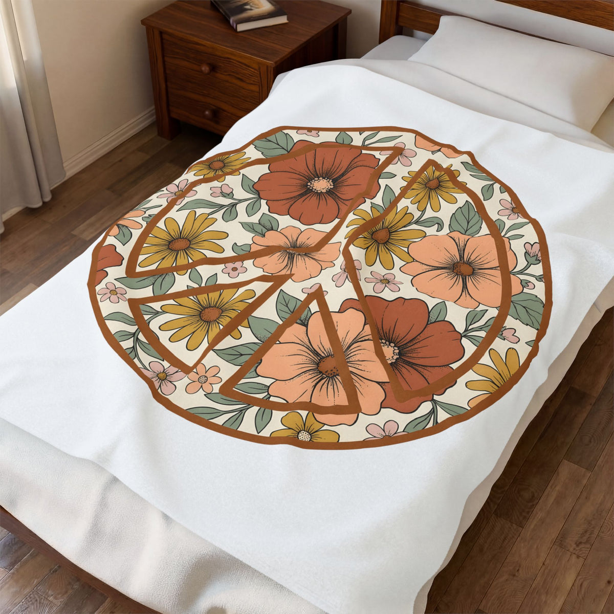 Peace Hand Flower Blanket Boho Chic Psychedelic Gift Women Folk Blanket Peace Sign Blanket Hippie Fan Bohemian Blanket Trippy Graphic Classic
