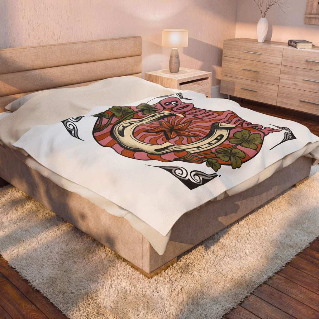 Star Horseshoe Blanket Cowgirl Ranch Gift Women Old School Blanket Horseshoe Blanket Cowboy Fan Rodeo Blanket Farm Design Hand Drawn Four Leaf