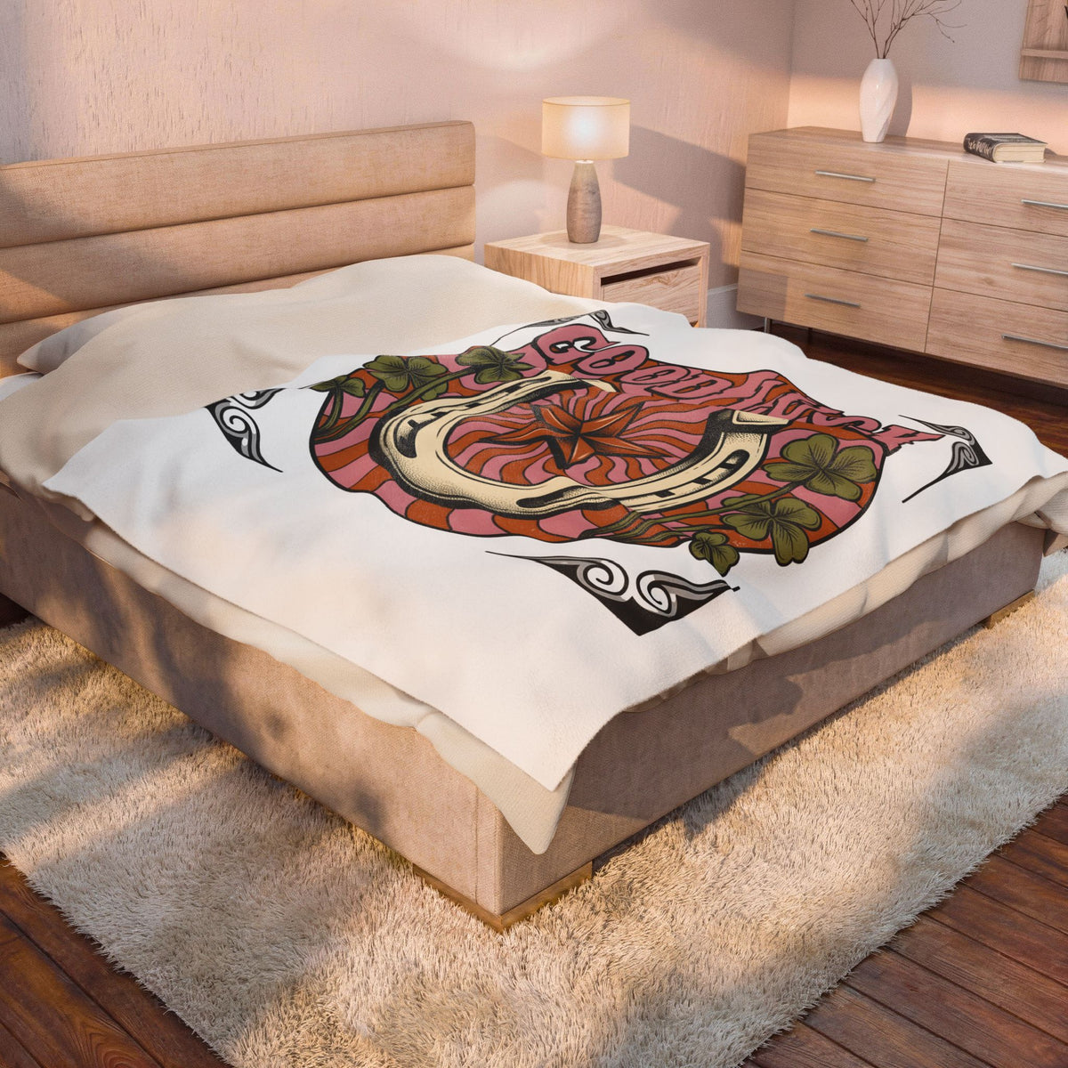 Star Horseshoe Blanket Cowgirl Ranch Gift Women Old School Blanket Horseshoe Blanket Cowboy Fan Rodeo Blanket Farm Design Hand Drawn Four Leaf