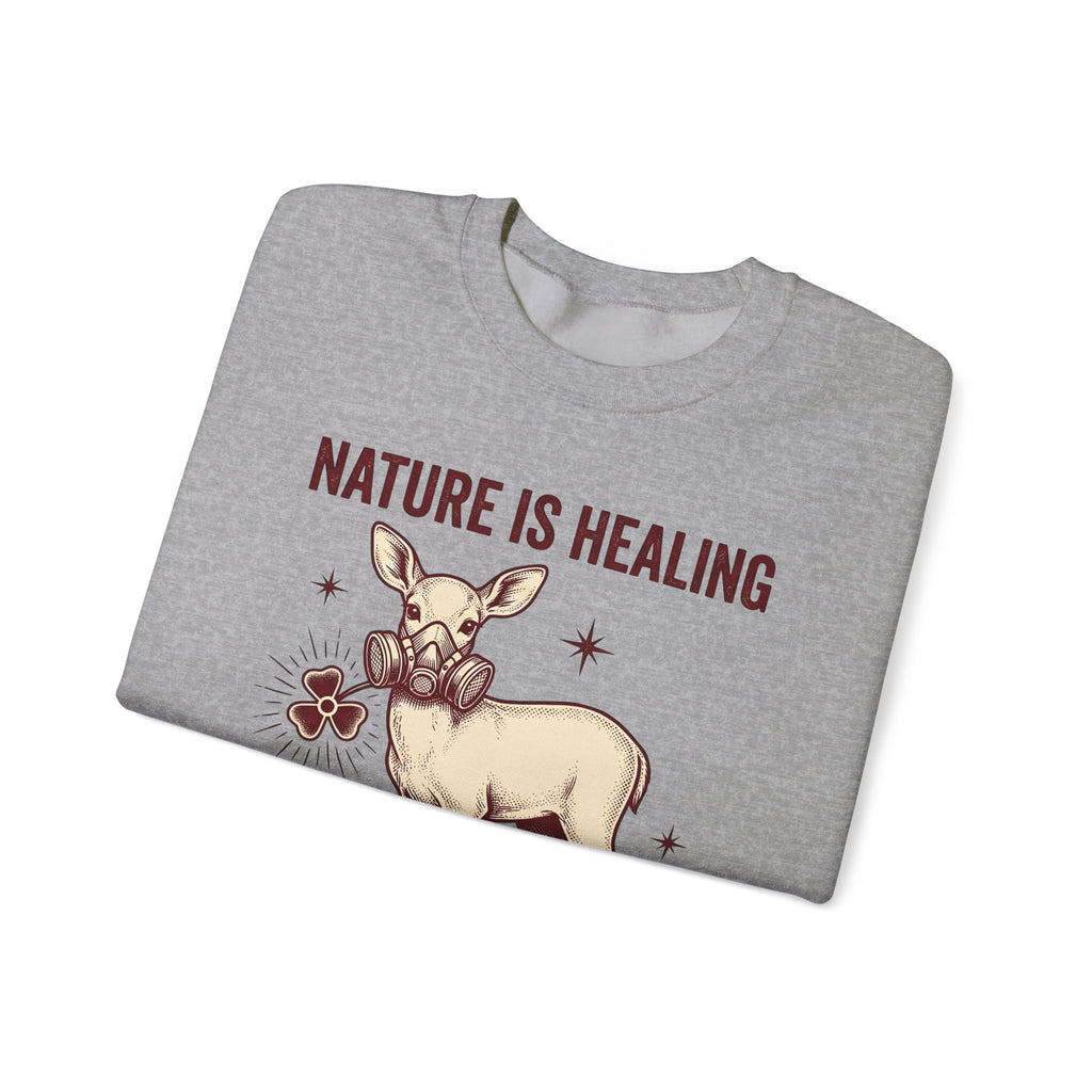 Buck Gas Mask Sweatshirt Nature Fauna Gift Women Antique Sweatshirt Gas Mask Sweatshirt Wildlife Enthusiast Vintage Sweatshirt Animal Graphic Ink Drawing Four
