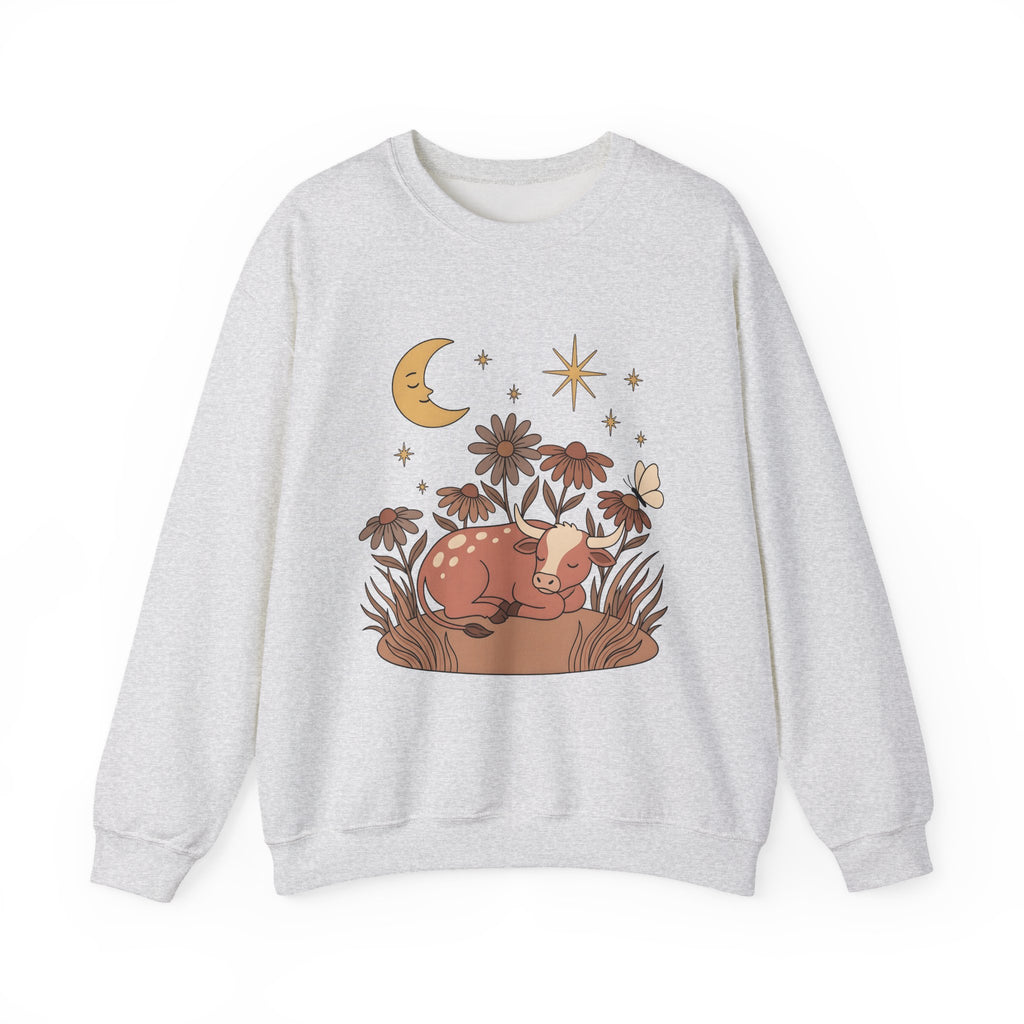 Sleeping Cow Sweatshirt Cowgirl Western Gift Women Boho Sweatshirt Cow Sweatshirt Rancher Fan Hippie Sweatshirt Rodeo Graphic Vintage Wildflowers Sweatshirt