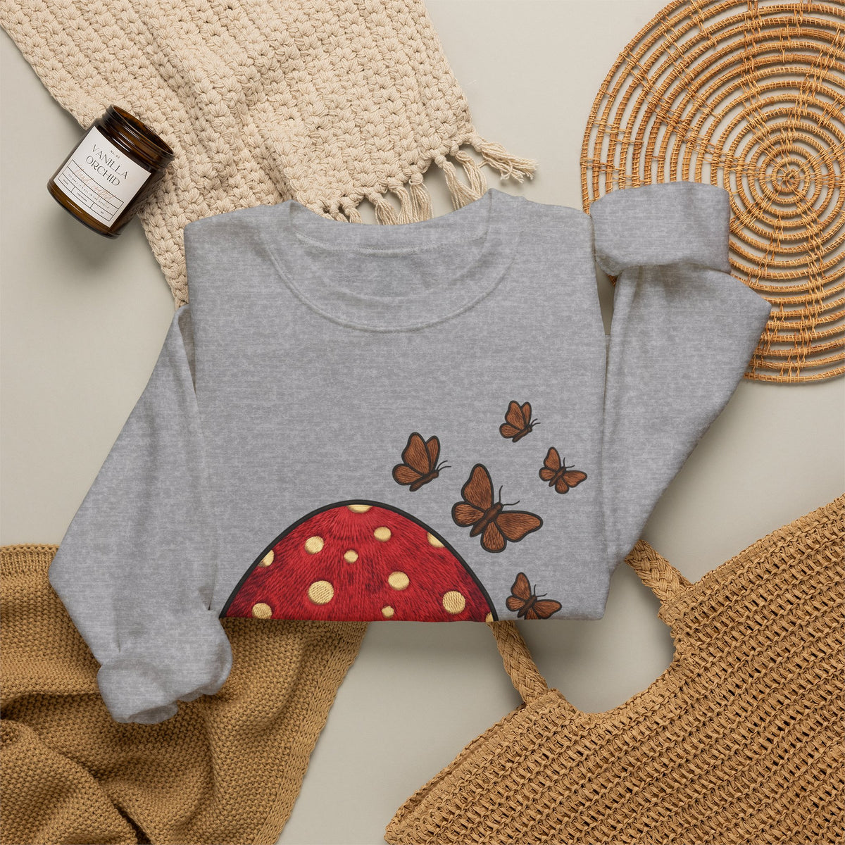 Shroom Sweatshirt Boho Chic Environment Gift Women Applique Sweatshirt Mushroom Sweatshirt Hippie Fan Embroidered Sweatshirt Eco Graphic Old-Fashioned