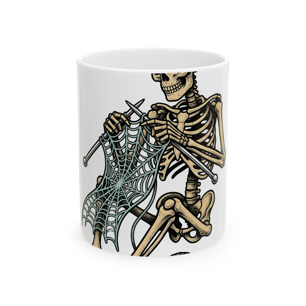 Bones Knitting Mug Halloween Alternative Gift Women Old School Tattoo Mug Skeleton Mug Horror Fan Traditional Mug Gothic Graphic