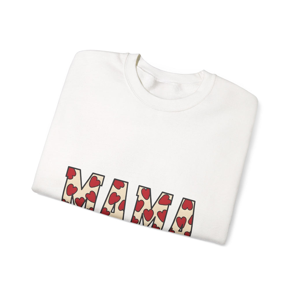 Heart Pattern Text Sweatshirt Moms Family Gift Women Bold Sweatshirt Typography Sweatshirt Motherhood Fan Graphic Sweatshirt Clan Graphic Retro Red Hearts
